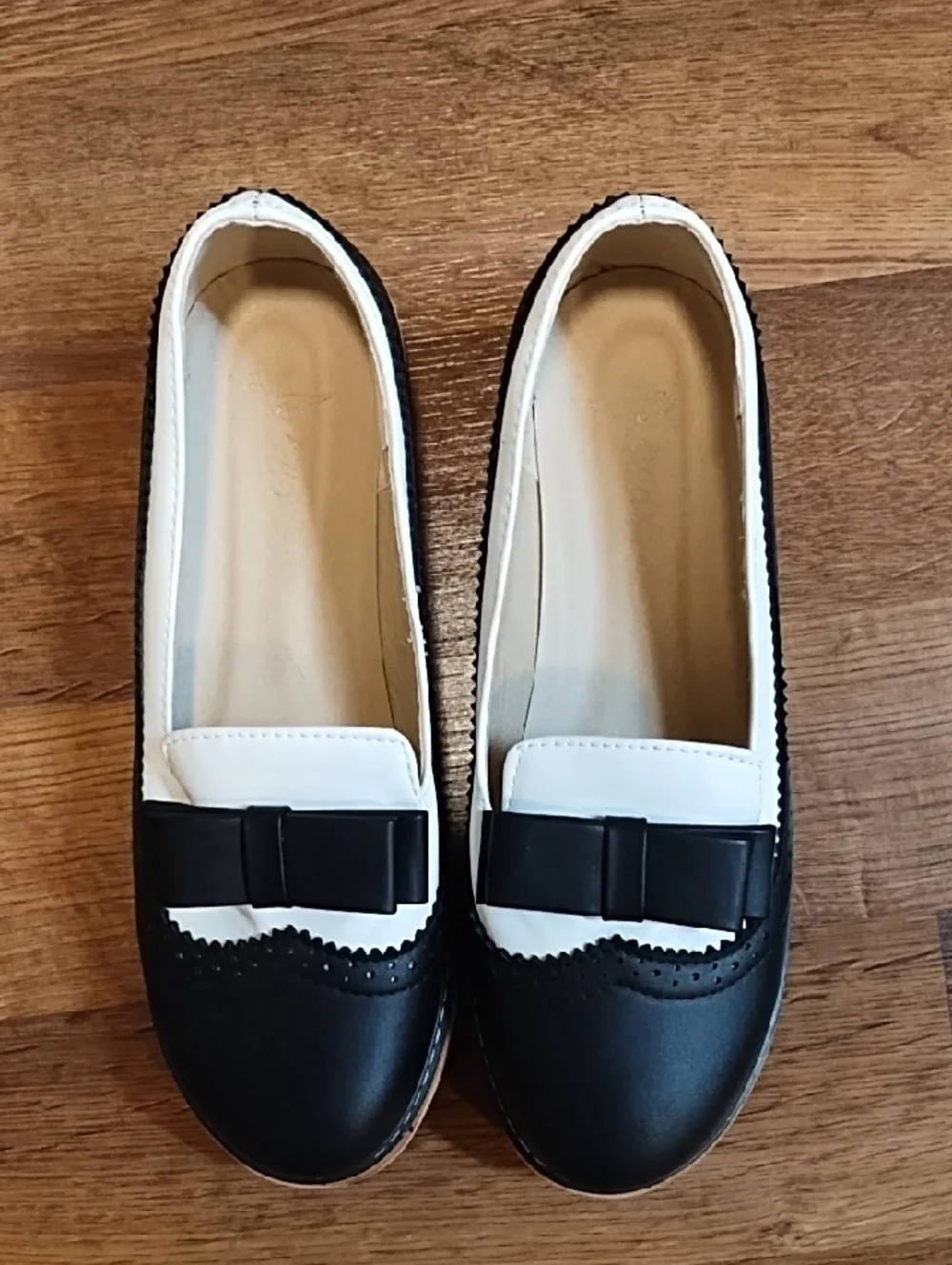 Women's Black and White Bow Loafers
